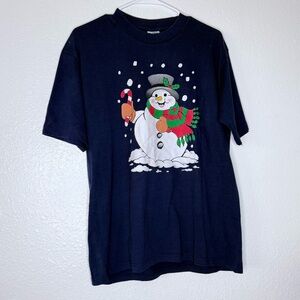 Cal Cru Vintage Christmas Frosty Snowman Single Stitch Graphic Tee Large